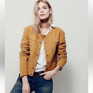 Free People Collarless Suede Jacket